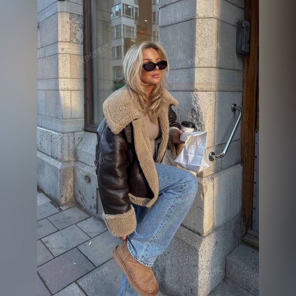 Viral Zara Brown Shearling Jacket - Picture 1 of 6